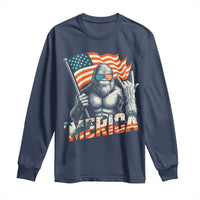 Funny Bigfoot Merica 4th Of July Long Sleeve Shirt American Flag Patriotic Sasquatch - Wonder Print Shop