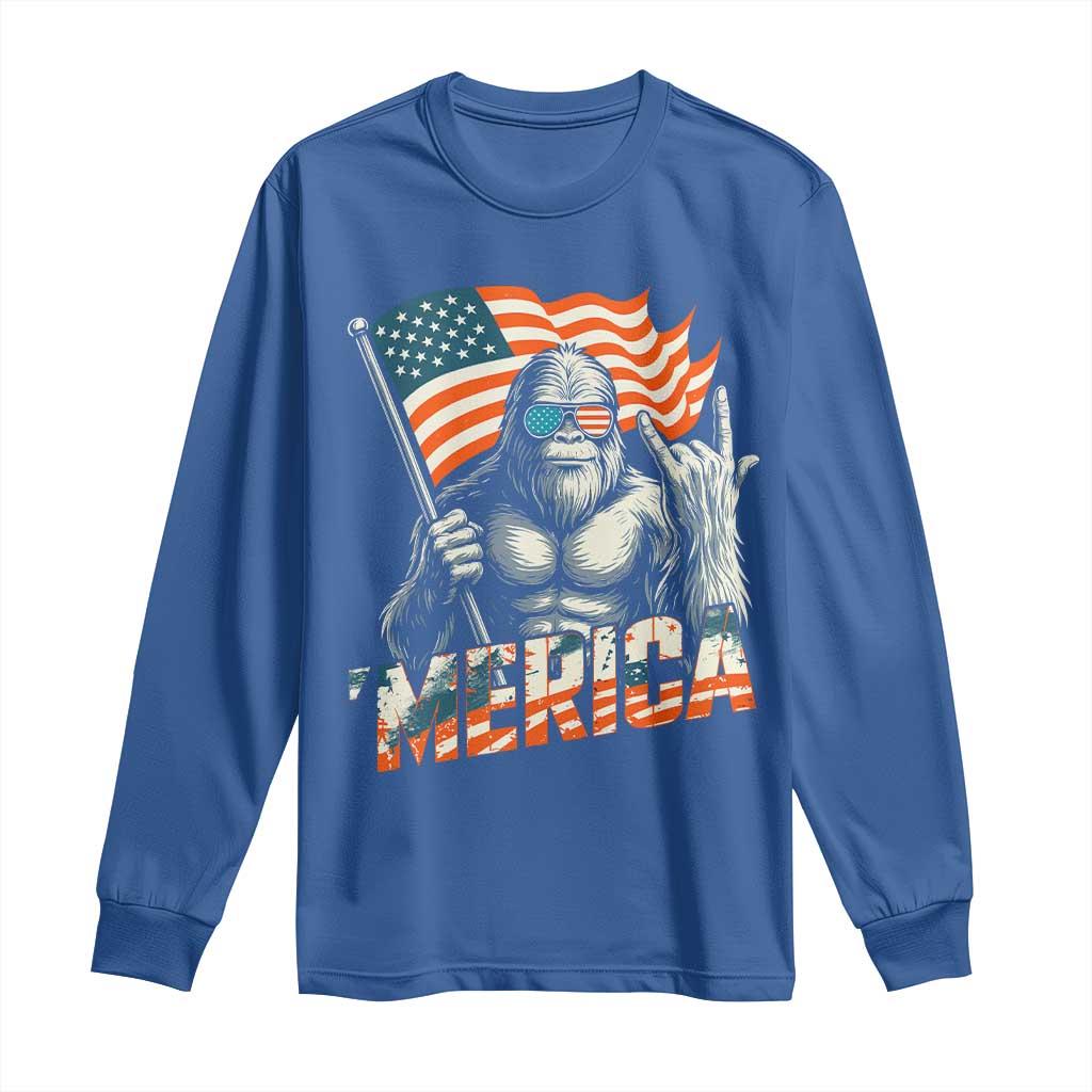 Funny Bigfoot Merica 4th Of July Long Sleeve Shirt American Flag Patriotic Sasquatch - Wonder Print Shop