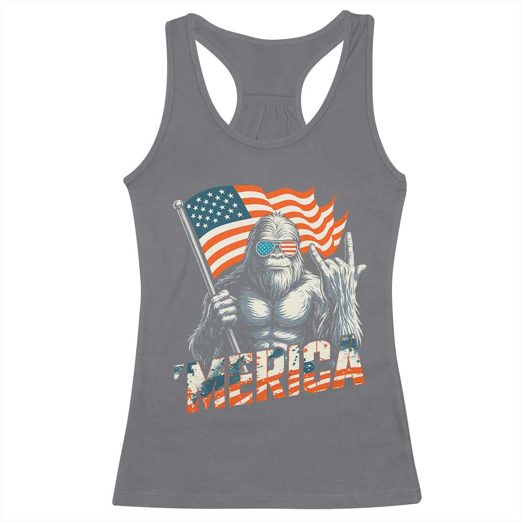 Funny Bigfoot Merica 4th Of July Racerback Tank Top American Flag Patriotic Sasquatch - Wonder Print Shop