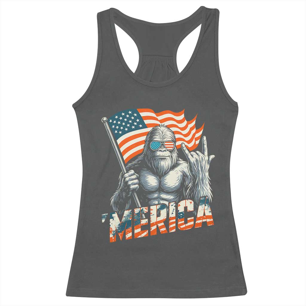 Funny Bigfoot Merica 4th Of July Racerback Tank Top American Flag Patriotic Sasquatch - Wonder Print Shop