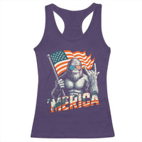 Funny Bigfoot Merica 4th Of July Racerback Tank Top American Flag Patriotic Sasquatch - Wonder Print Shop