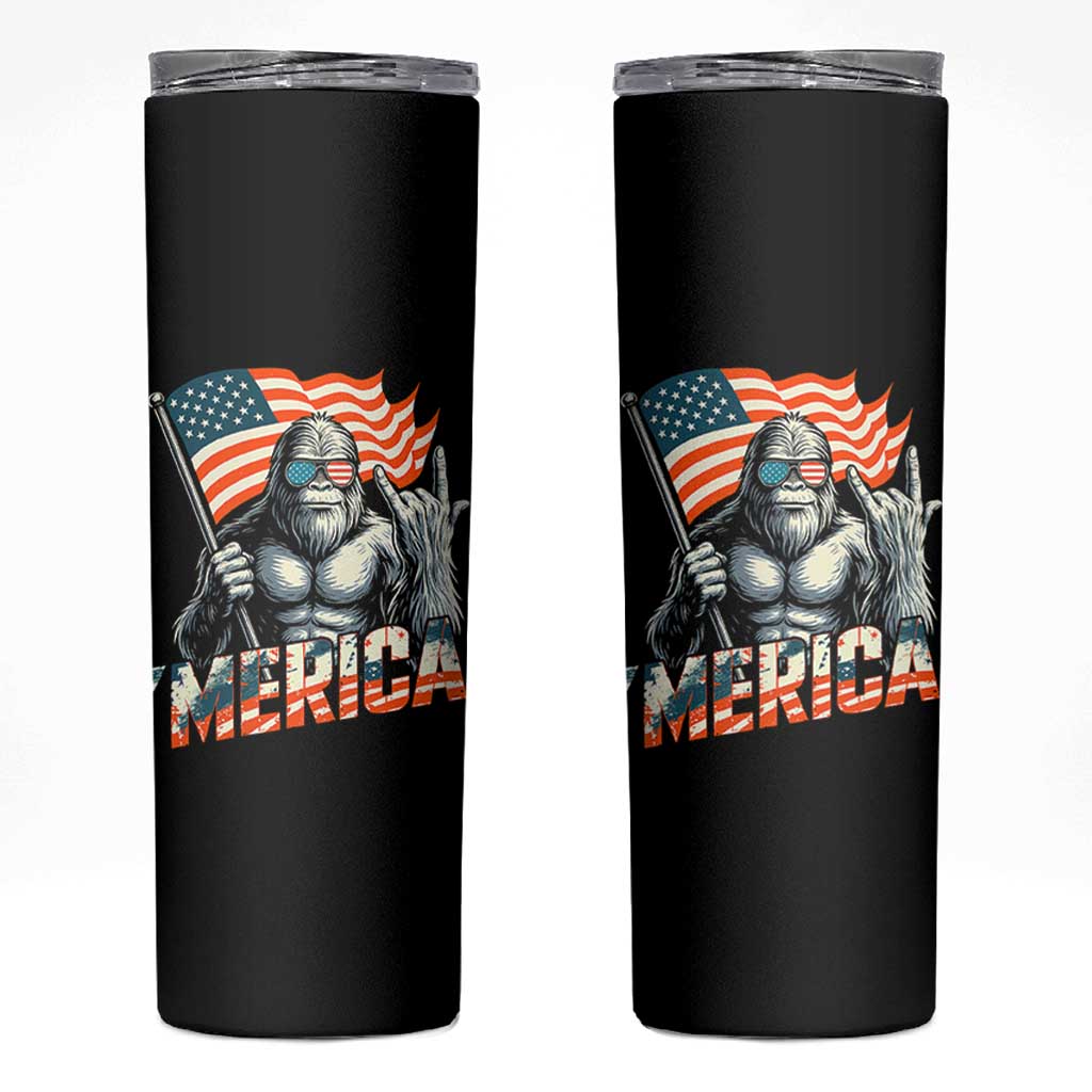 Funny Bigfoot Merica 4th Of July Skinny Tumbler American Flag Patriotic Sasquatch - Wonder Print Shop