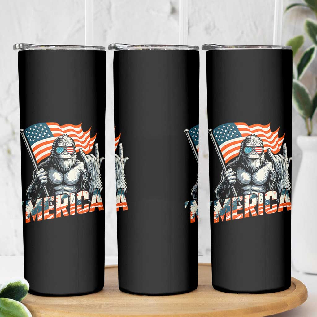 Funny Bigfoot Merica 4th Of July Skinny Tumbler American Flag Patriotic Sasquatch - Wonder Print Shop