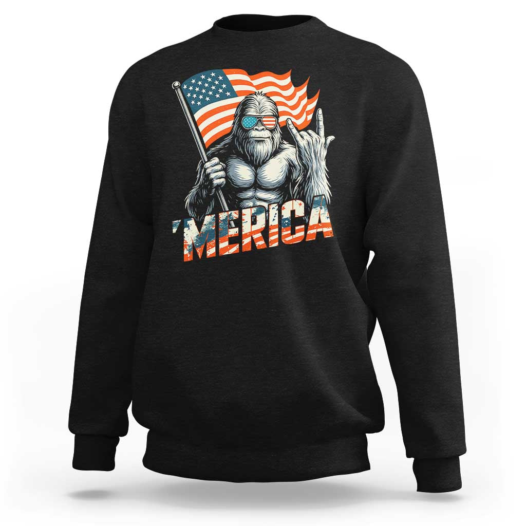 Funny Bigfoot Merica 4th Of July Sweatshirt American Flag Patriotic Sasquatch - Wonder Print Shop