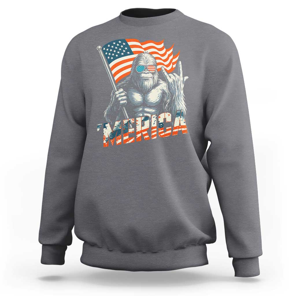 Funny Bigfoot Merica 4th Of July Sweatshirt American Flag Patriotic Sasquatch - Wonder Print Shop