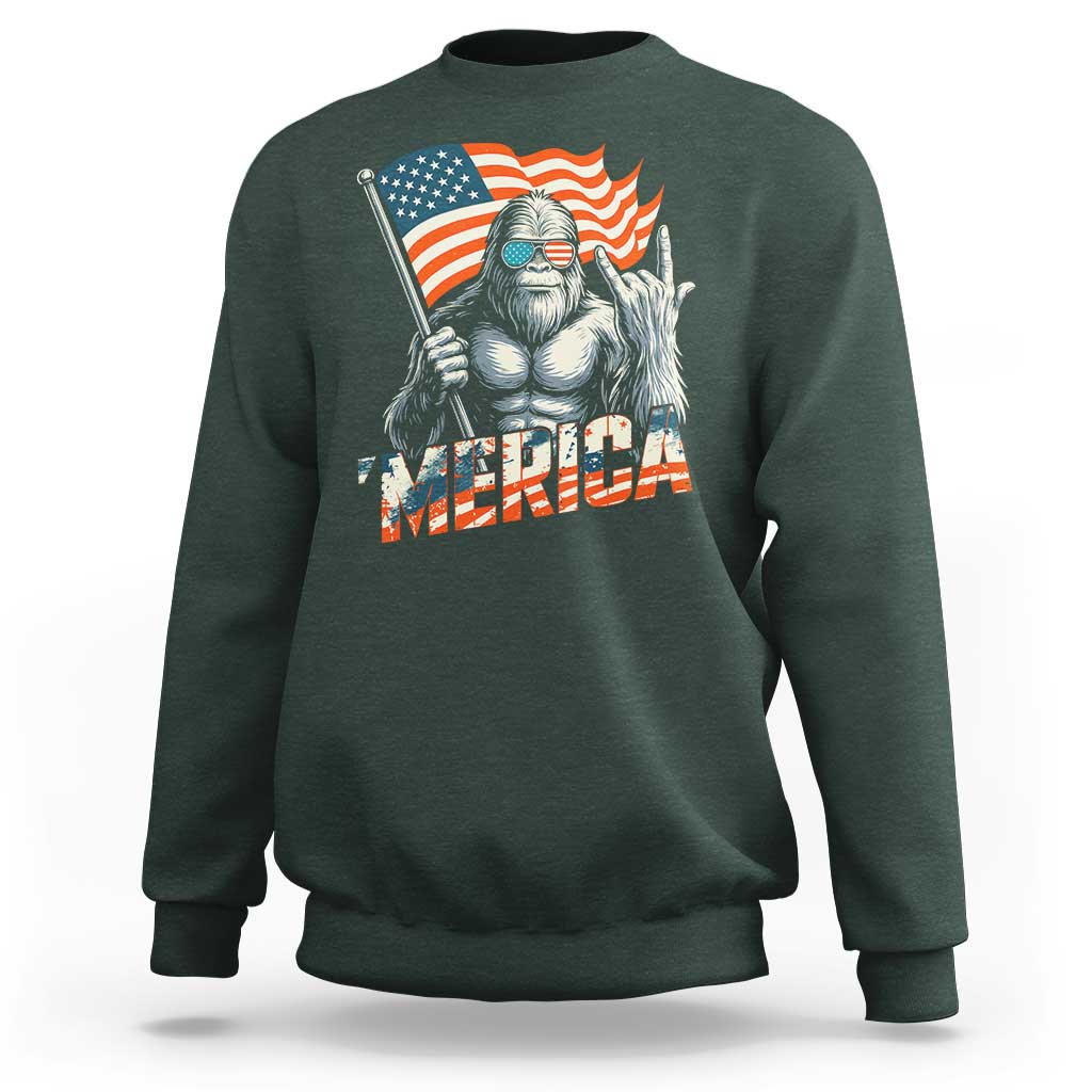 Funny Bigfoot Merica 4th Of July Sweatshirt American Flag Patriotic Sasquatch - Wonder Print Shop