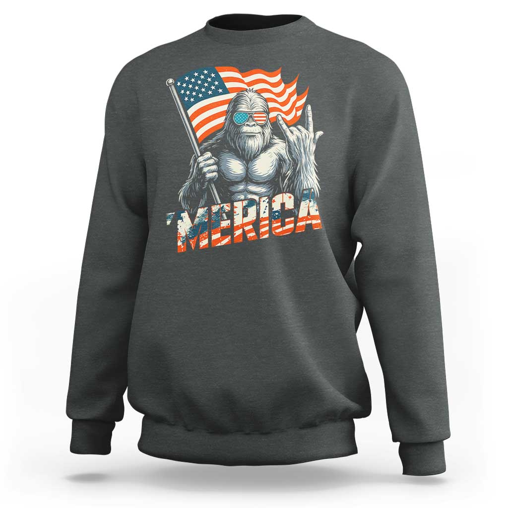 Funny Bigfoot Merica 4th Of July Sweatshirt American Flag Patriotic Sasquatch - Wonder Print Shop