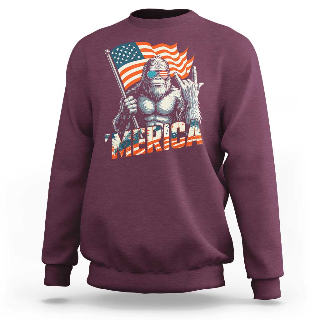 Funny Bigfoot Merica 4th Of July Sweatshirt American Flag Patriotic Sasquatch - Wonder Print Shop
