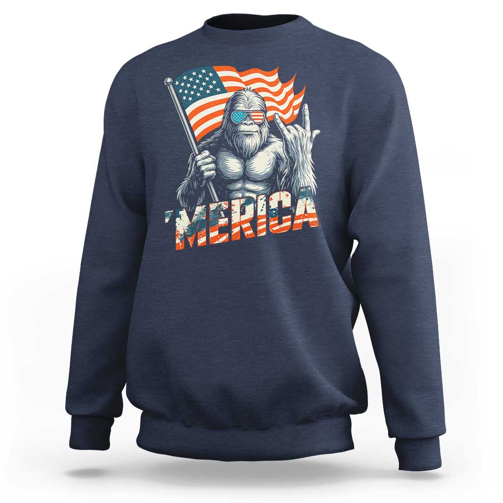Funny Bigfoot Merica 4th Of July Sweatshirt American Flag Patriotic Sasquatch - Wonder Print Shop