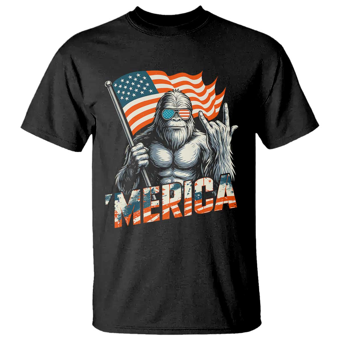 Funny Bigfoot Merica 4th Of July T Shirt American Flag Patriotic Sasquatch - Wonder Print Shop