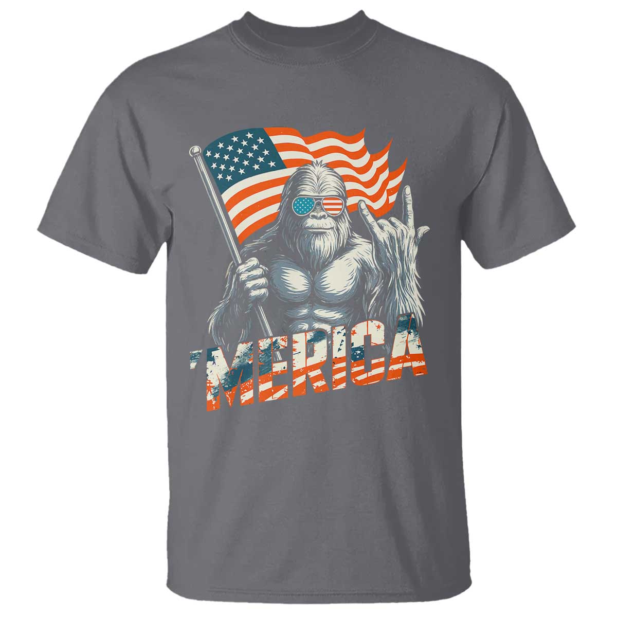 Funny Bigfoot Merica 4th Of July T Shirt American Flag Patriotic Sasquatch - Wonder Print Shop