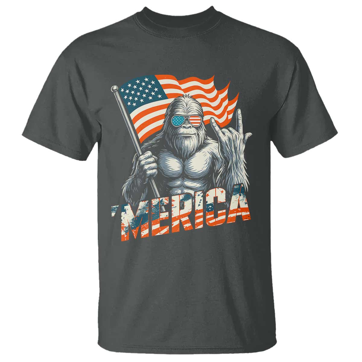 Funny Bigfoot Merica 4th Of July T Shirt American Flag Patriotic Sasquatch - Wonder Print Shop
