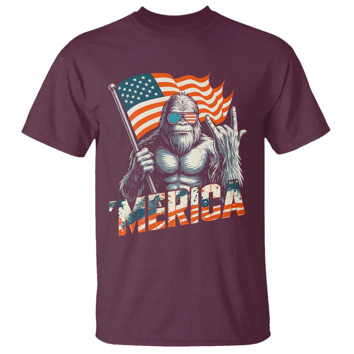 Funny Bigfoot Merica 4th Of July T Shirt American Flag Patriotic Sasquatch - Wonder Print Shop