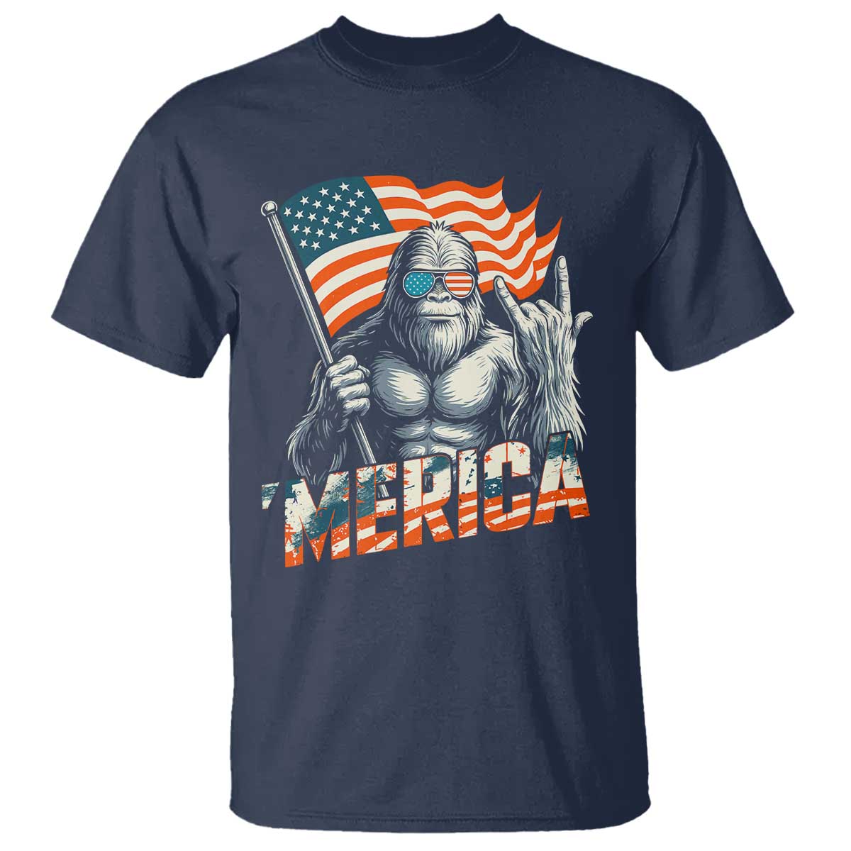 Funny Bigfoot Merica 4th Of July T Shirt American Flag Patriotic Sasquatch - Wonder Print Shop