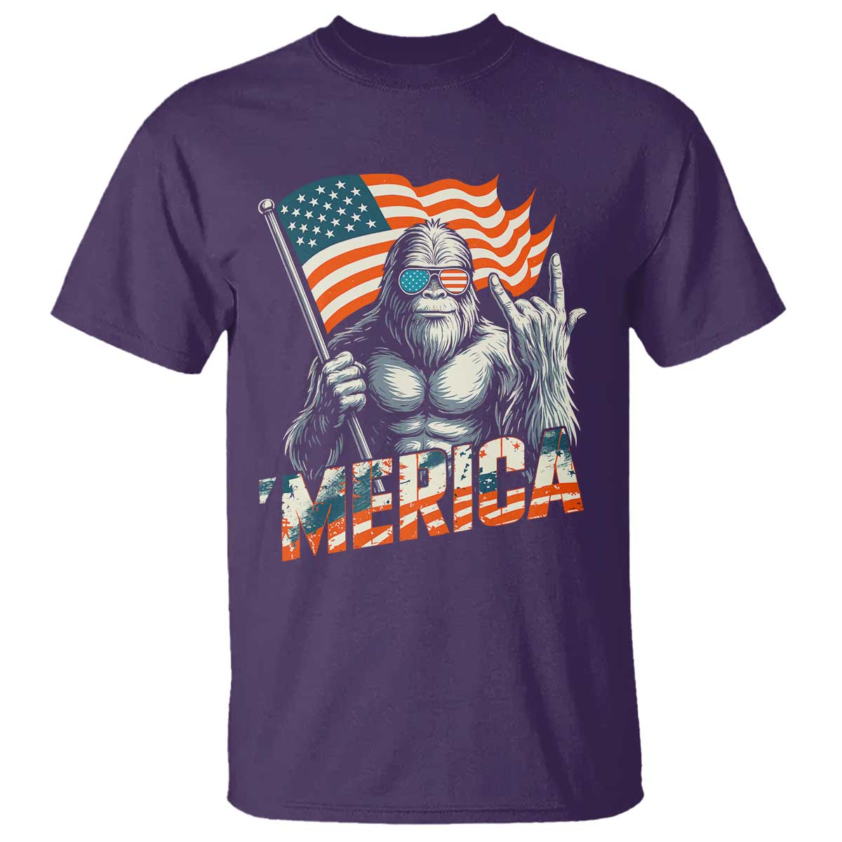 Funny Bigfoot Merica 4th Of July T Shirt American Flag Patriotic Sasquatch - Wonder Print Shop