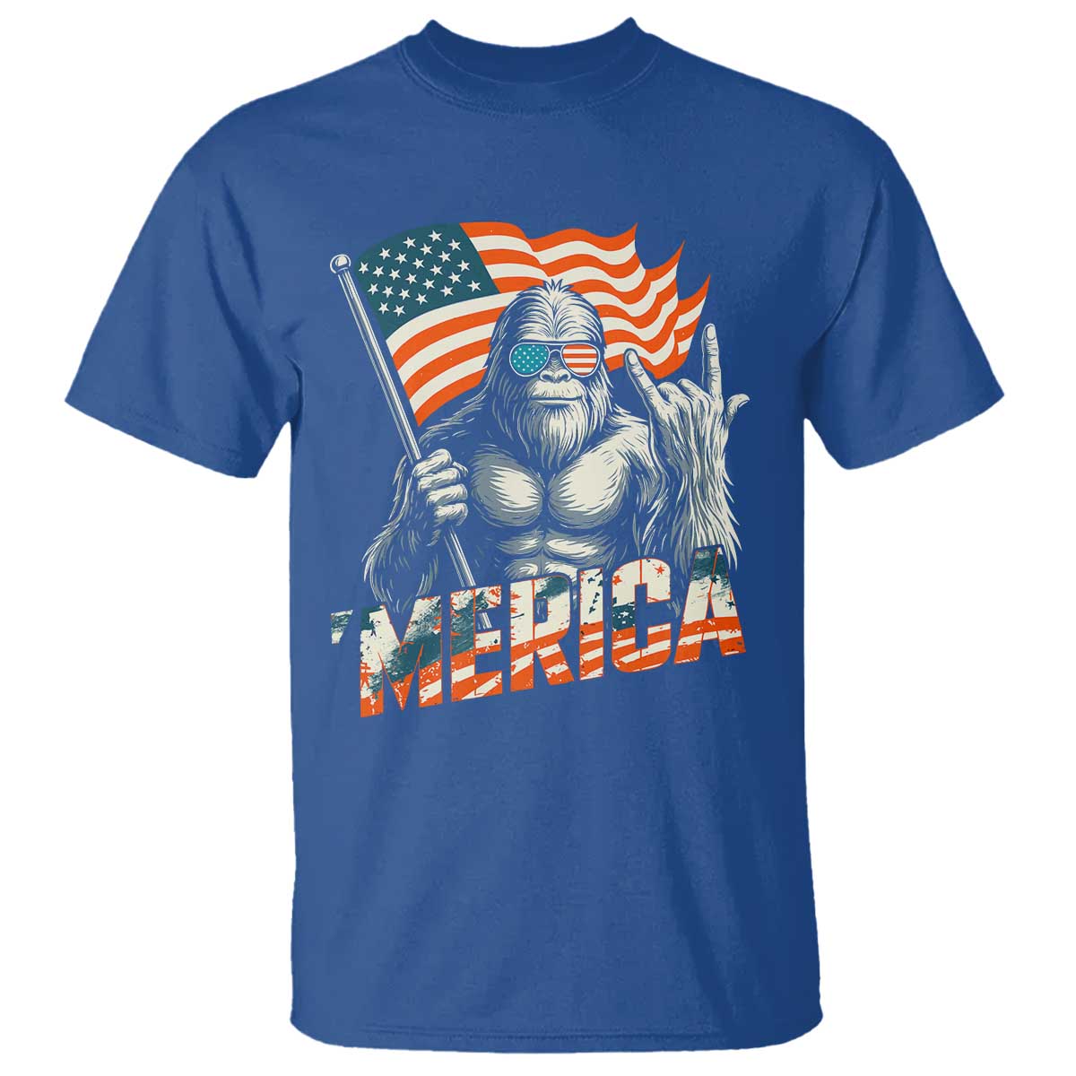 Funny Bigfoot Merica 4th Of July T Shirt American Flag Patriotic Sasquatch - Wonder Print Shop