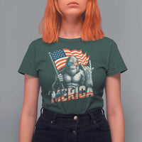 Funny Bigfoot Merica 4th Of July T Shirt For Women American Flag Patriotic Sasquatch - Wonder Print Shop