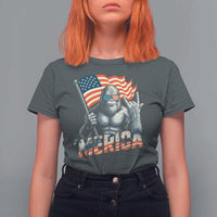 Funny Bigfoot Merica 4th Of July T Shirt For Women American Flag Patriotic Sasquatch - Wonder Print Shop