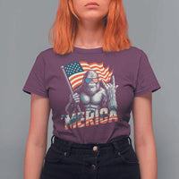 Funny Bigfoot Merica 4th Of July T Shirt For Women American Flag Patriotic Sasquatch - Wonder Print Shop