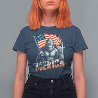 Funny Bigfoot Merica 4th Of July T Shirt For Women American Flag Patriotic Sasquatch - Wonder Print Shop