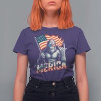 Funny Bigfoot Merica 4th Of July T Shirt For Women American Flag Patriotic Sasquatch - Wonder Print Shop