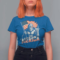 Funny Bigfoot Merica 4th Of July T Shirt For Women American Flag Patriotic Sasquatch - Wonder Print Shop