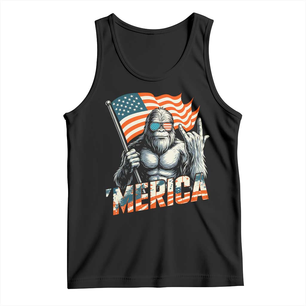 Funny Bigfoot Merica 4th Of July Tank Top American Flag Patriotic Sasquatch - Wonder Print Shop