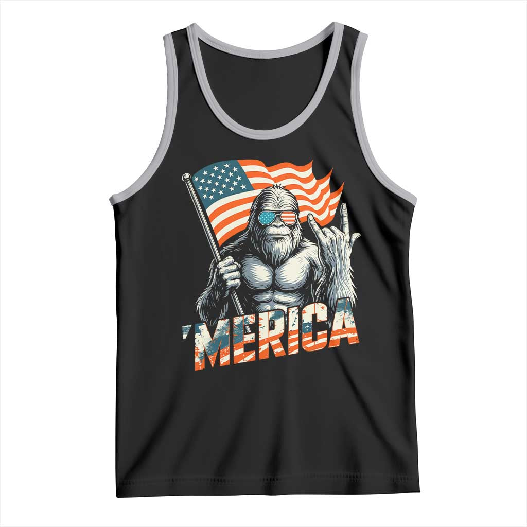 Funny Bigfoot Merica 4th Of July Tank Top American Flag Patriotic Sasquatch - Wonder Print Shop