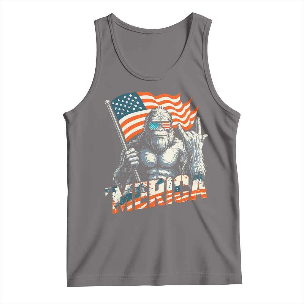 Funny Bigfoot Merica 4th Of July Tank Top American Flag Patriotic Sasquatch - Wonder Print Shop