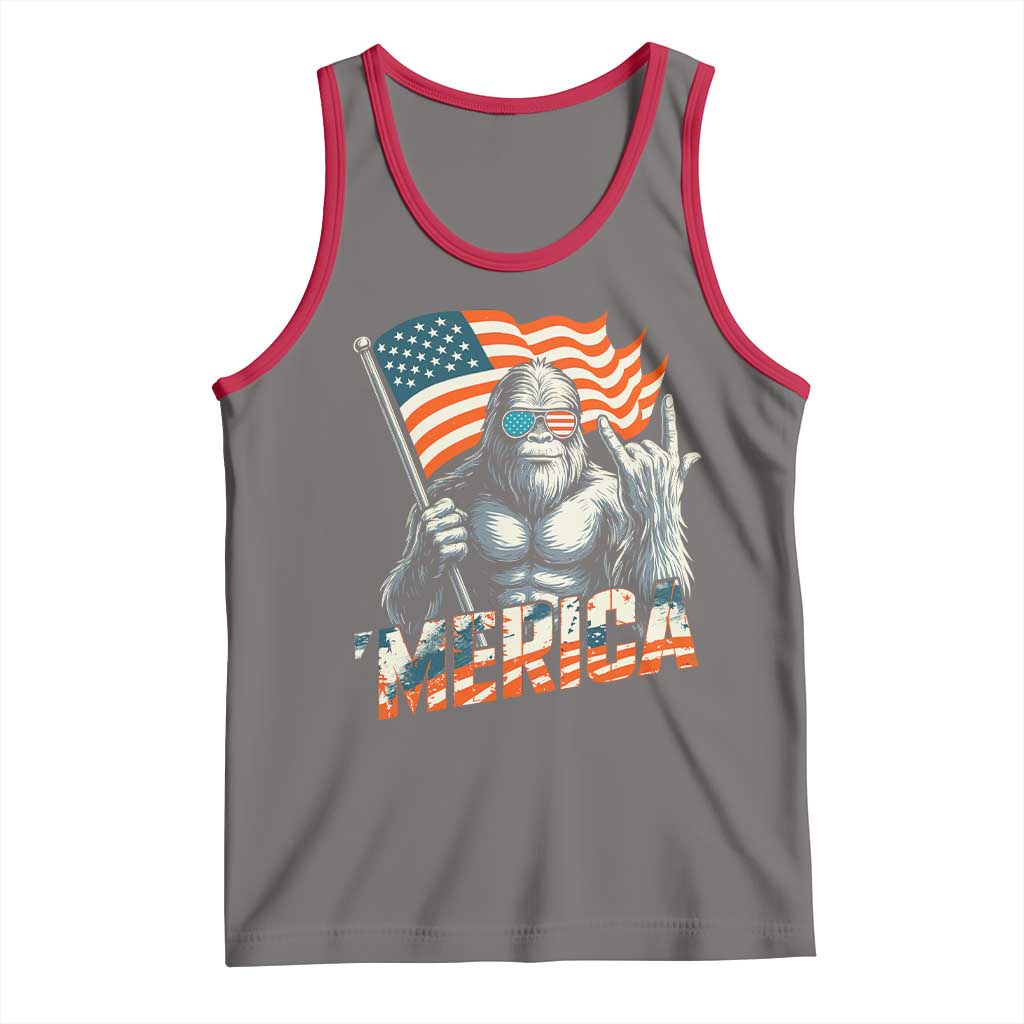 Funny Bigfoot Merica 4th Of July Tank Top American Flag Patriotic Sasquatch - Wonder Print Shop