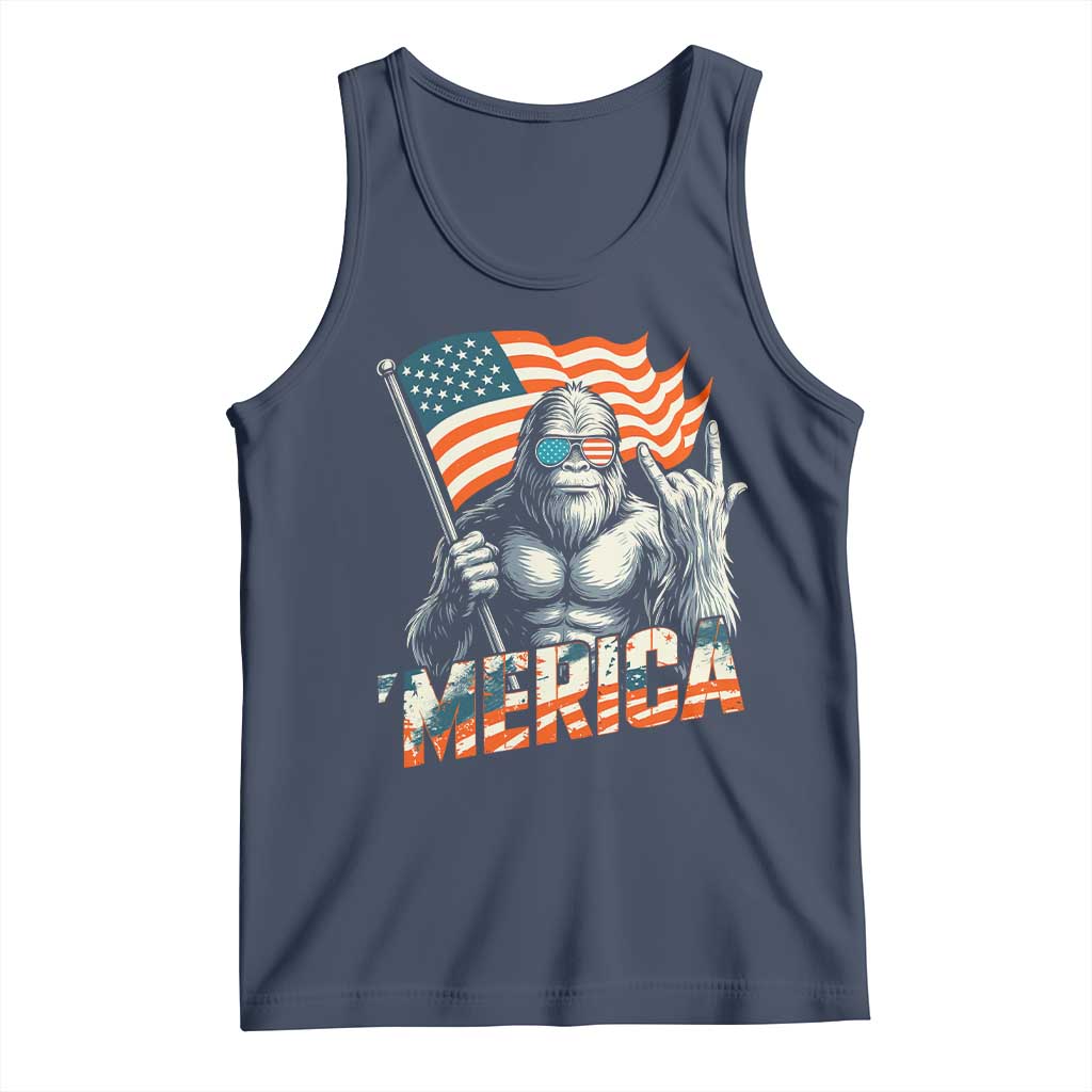 Funny Bigfoot Merica 4th Of July Tank Top American Flag Patriotic Sasquatch - Wonder Print Shop