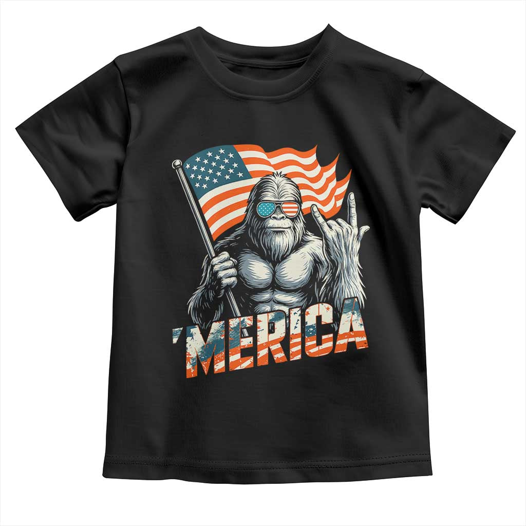 Funny Bigfoot Merica 4th Of July Toddler T Shirt American Flag Patriotic Sasquatch - Wonder Print Shop