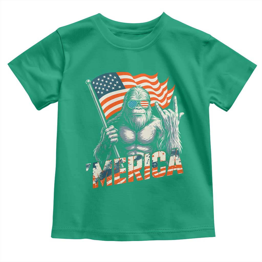 Funny Bigfoot Merica 4th Of July Toddler T Shirt American Flag Patriotic Sasquatch - Wonder Print Shop