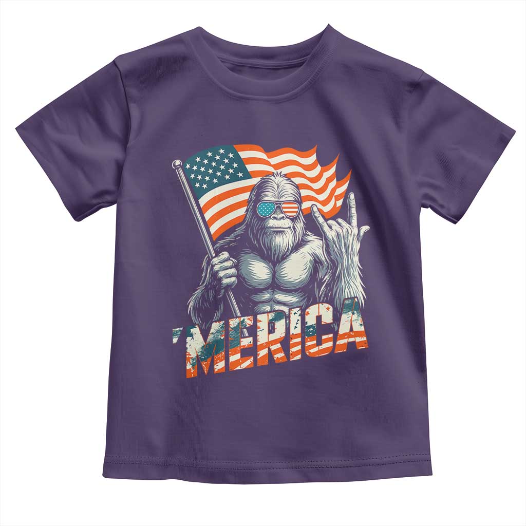 Funny Bigfoot Merica 4th Of July Toddler T Shirt American Flag Patriotic Sasquatch - Wonder Print Shop