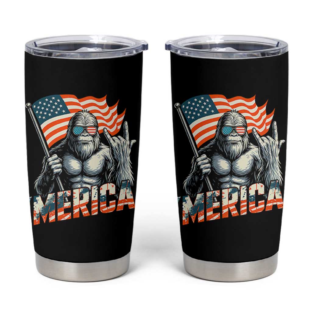 Funny Bigfoot Merica 4th Of July Tumbler Cup American Flag Patriotic Sasquatch - Wonder Print Shop