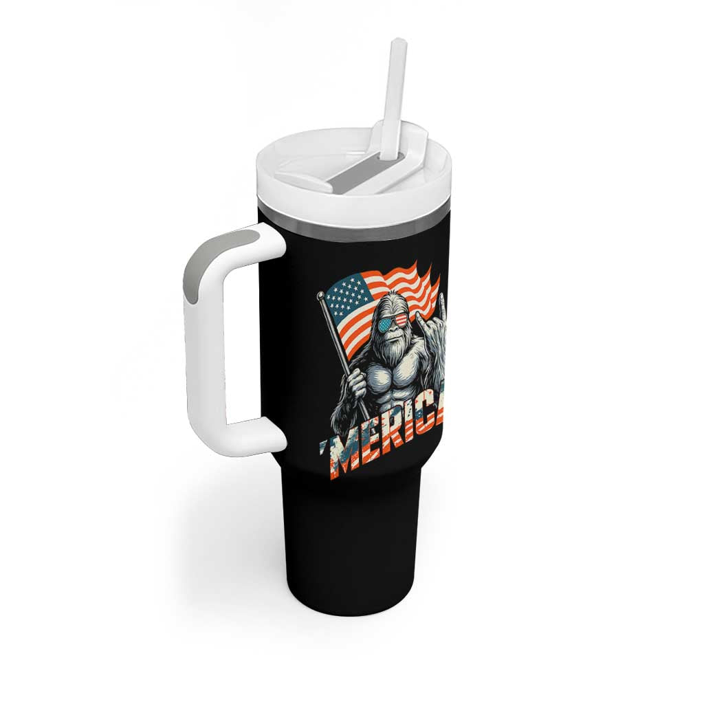 Funny Bigfoot Merica 4th Of July Tumbler With Handle American Flag Patriotic Sasquatch - Wonder Print Shop