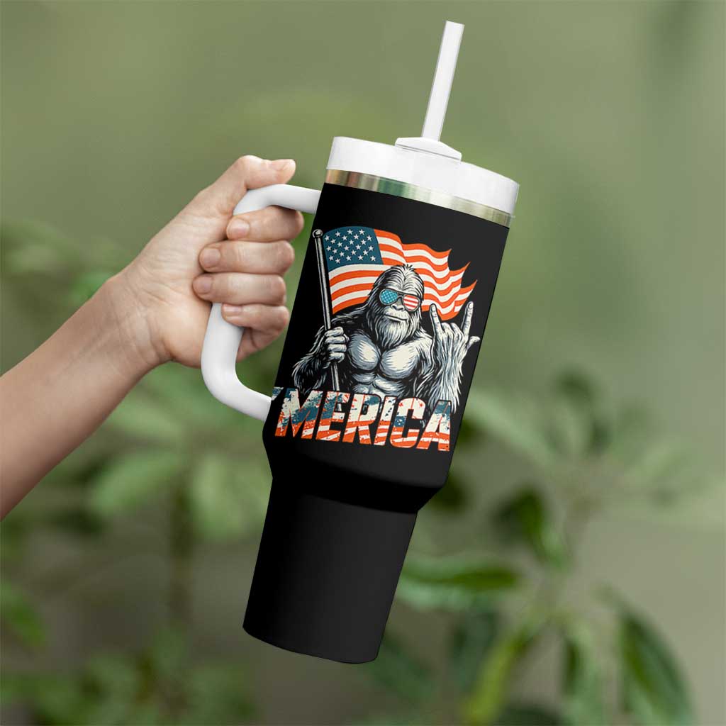 Funny Bigfoot Merica 4th Of July Tumbler With Handle American Flag Patriotic Sasquatch - Wonder Print Shop