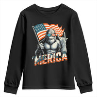 Funny Bigfoot Merica 4th Of July Youth Sweatshirt American Flag Patriotic Sasquatch - Wonder Print Shop