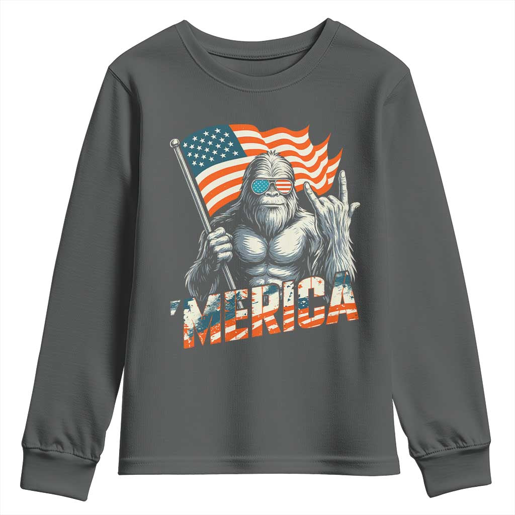 Funny Bigfoot Merica 4th Of July Youth Sweatshirt American Flag Patriotic Sasquatch - Wonder Print Shop