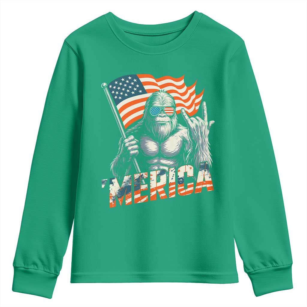 Funny Bigfoot Merica 4th Of July Youth Sweatshirt American Flag Patriotic Sasquatch - Wonder Print Shop