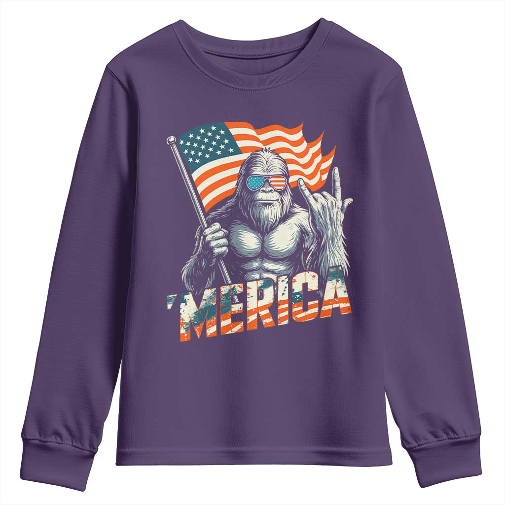 Funny Bigfoot Merica 4th Of July Youth Sweatshirt American Flag Patriotic Sasquatch - Wonder Print Shop