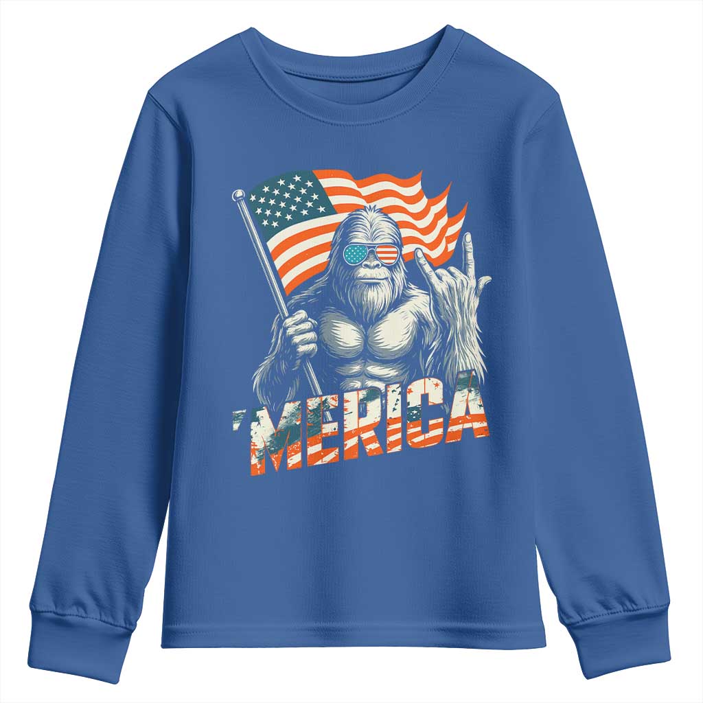 Funny Bigfoot Merica 4th Of July Youth Sweatshirt American Flag Patriotic Sasquatch - Wonder Print Shop
