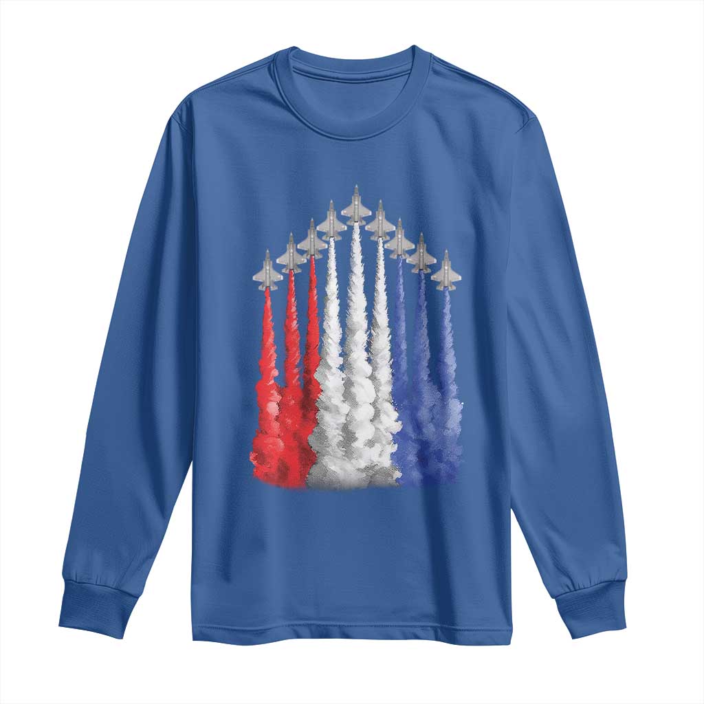 Funny Fighter Jet Airplane American Flag 4th Of July Long Sleeve Shirt - Wonder Print Shop