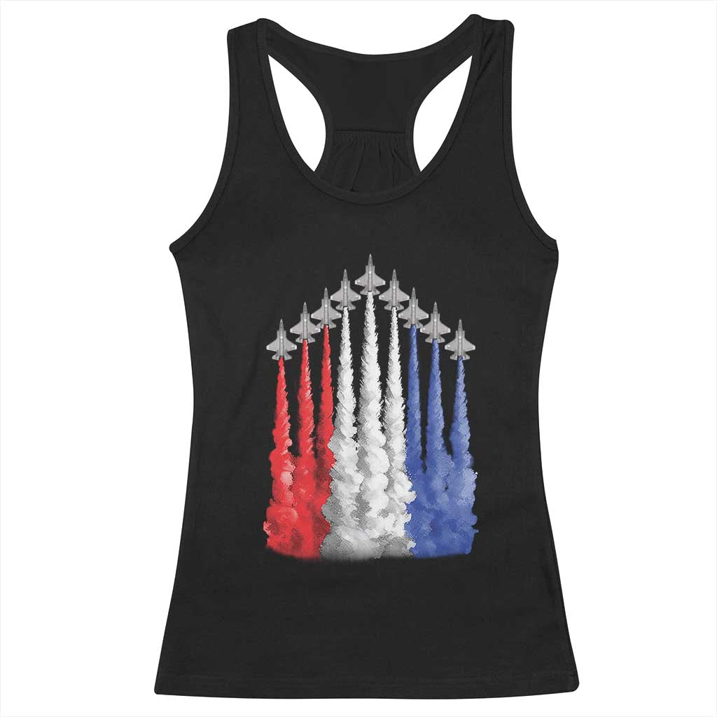 Funny Fighter Jet Airplane American Flag 4th Of July Racerback Tank Top - Wonder Print Shop