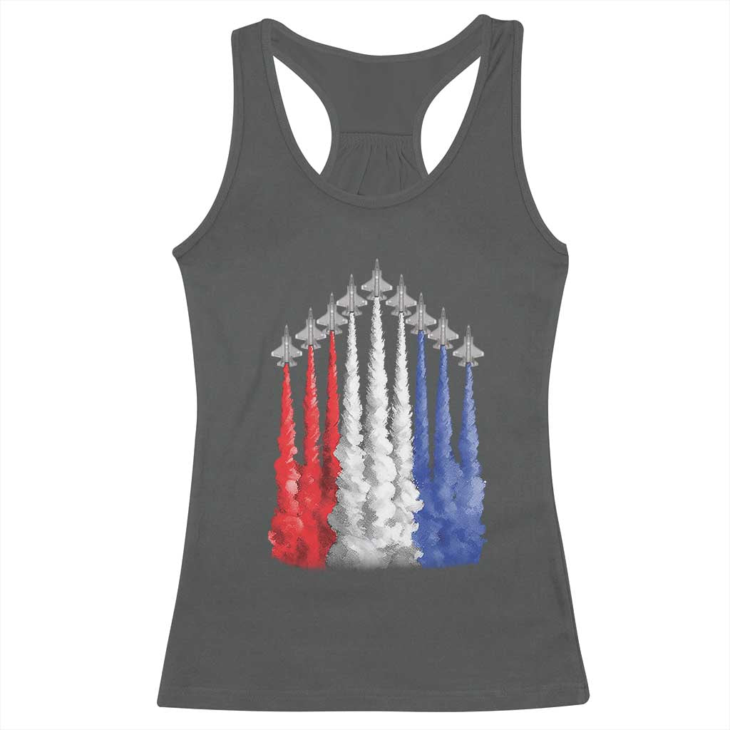 Funny Fighter Jet Airplane American Flag 4th Of July Racerback Tank Top - Wonder Print Shop