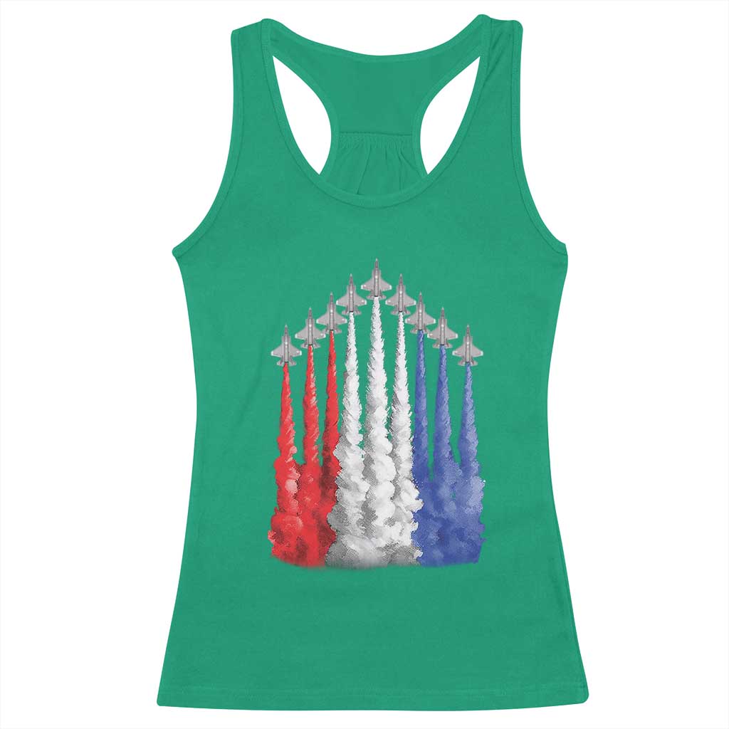 Funny Fighter Jet Airplane American Flag 4th Of July Racerback Tank Top - Wonder Print Shop