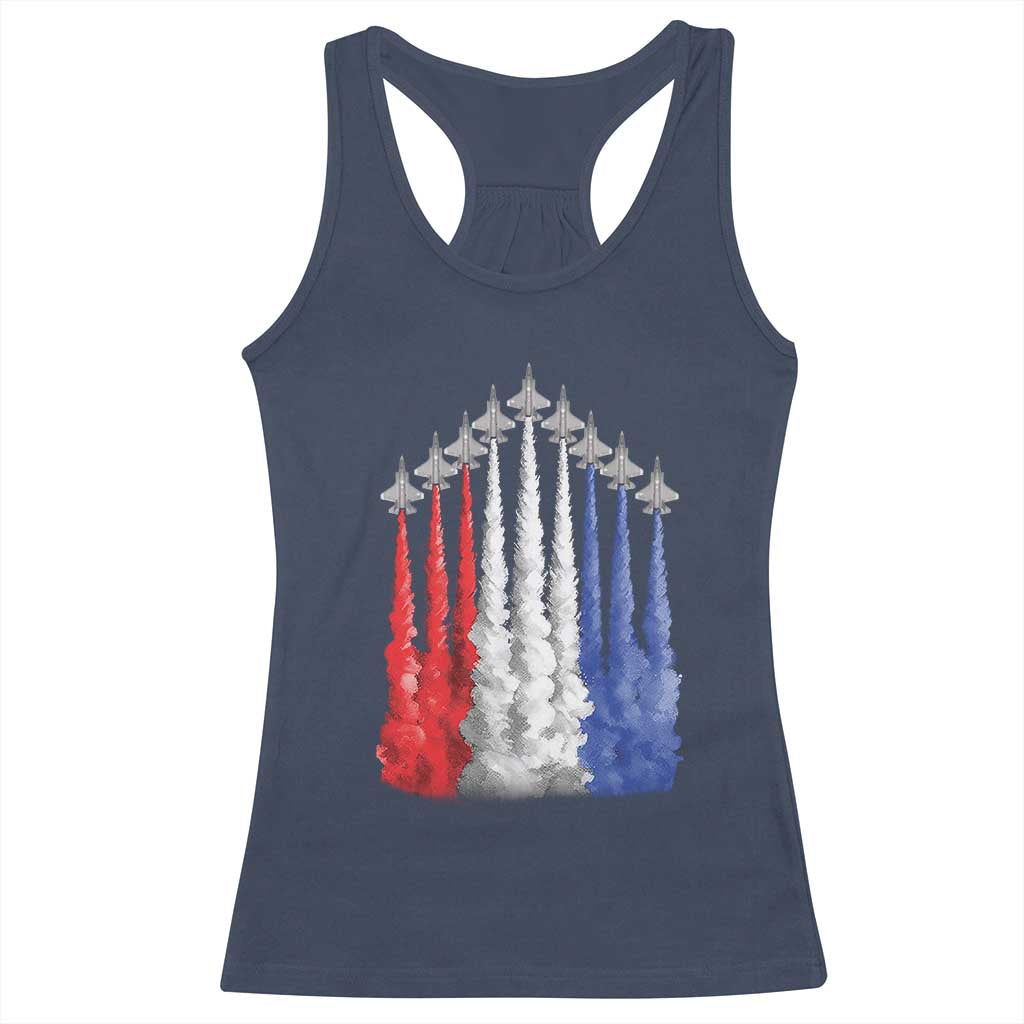 Funny Fighter Jet Airplane American Flag 4th Of July Racerback Tank Top - Wonder Print Shop