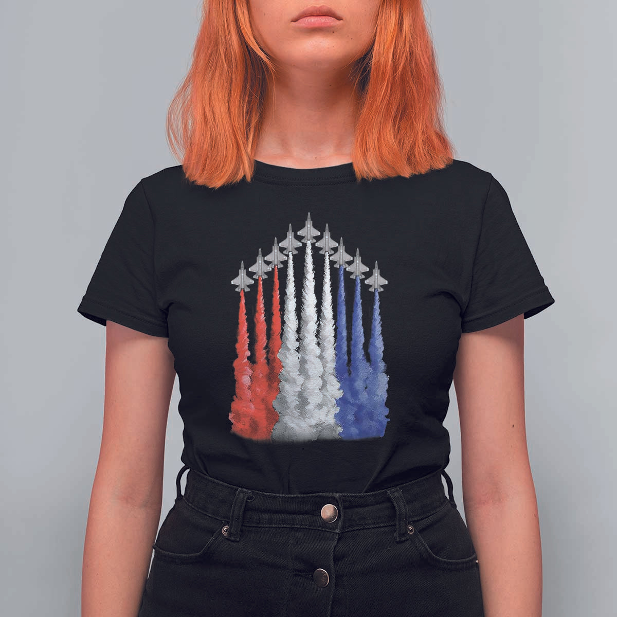 Funny Fighter Jet Airplane American Flag 4th Of July T Shirt For Women - Wonder Print Shop