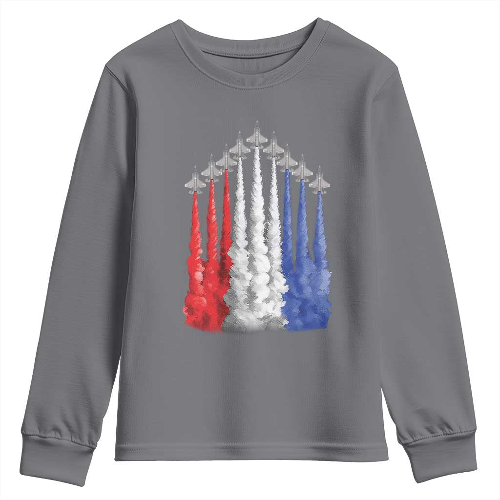 Funny Fighter Jet Airplane American Flag 4th Of July Youth Sweatshirt - Wonder Print Shop