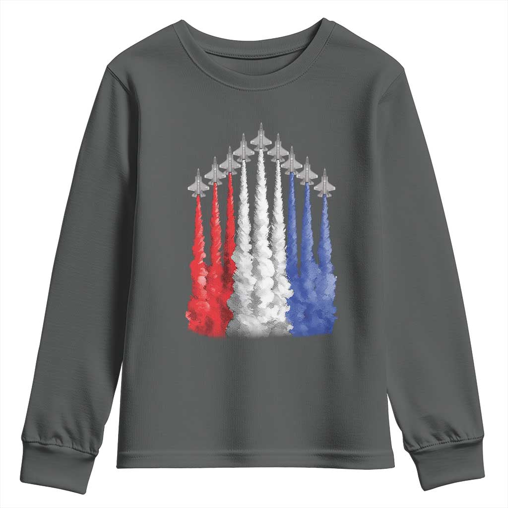 Funny Fighter Jet Airplane American Flag 4th Of July Youth Sweatshirt - Wonder Print Shop